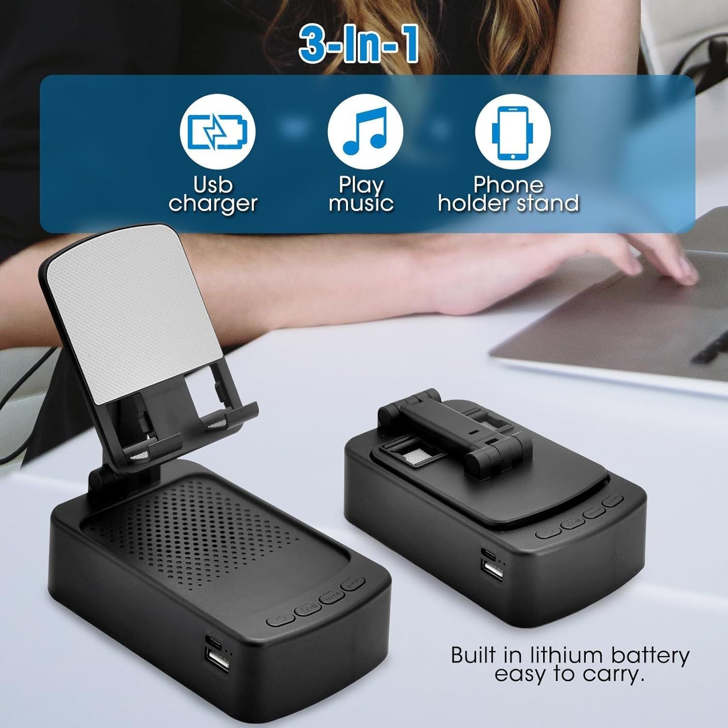 Roarswa 4-in-1 bluetooth speaker with adjustable mobile phone holder