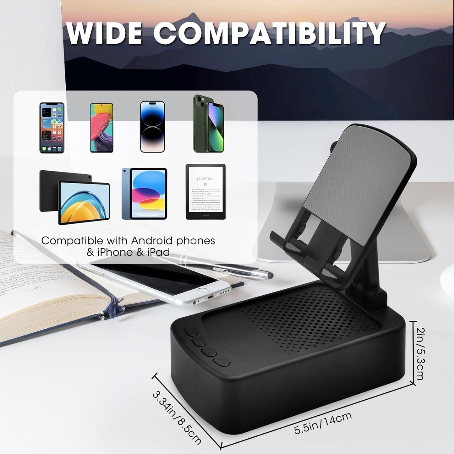 foldable mobile phone holder with built-in speaker and microphone
