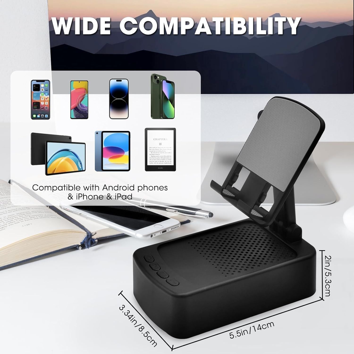 foldable mobile phone holder with built-in speaker and microphone