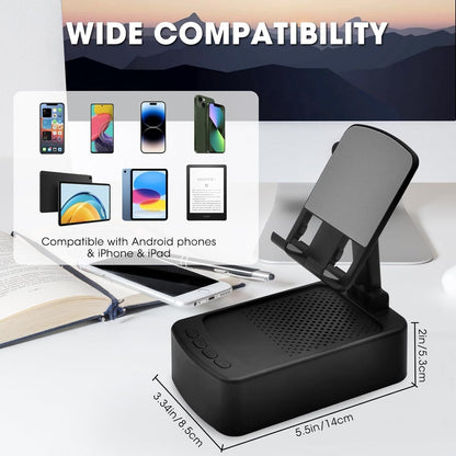 foldable mobile phone holder with built-in speaker and microphone