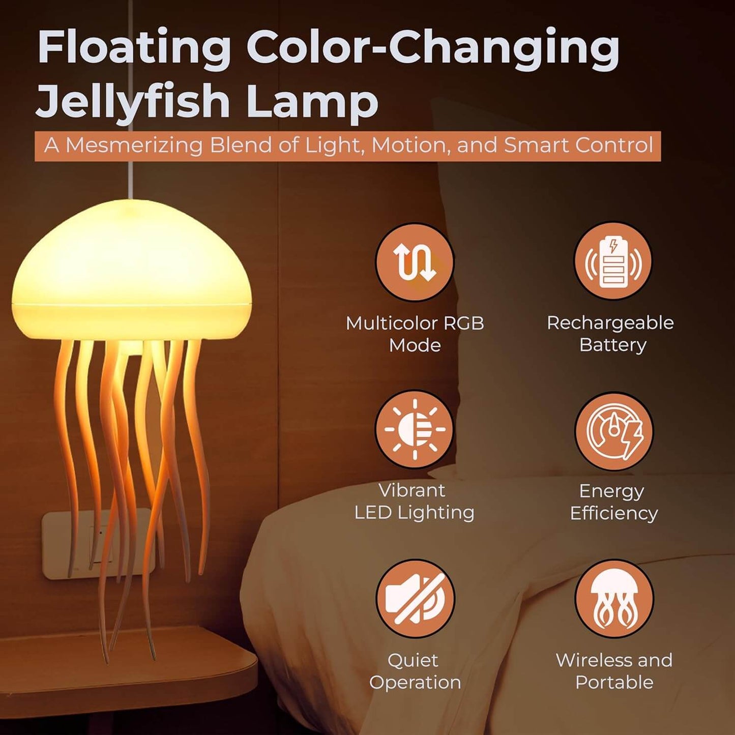 smart jellyfish lamp with color changing LED night light