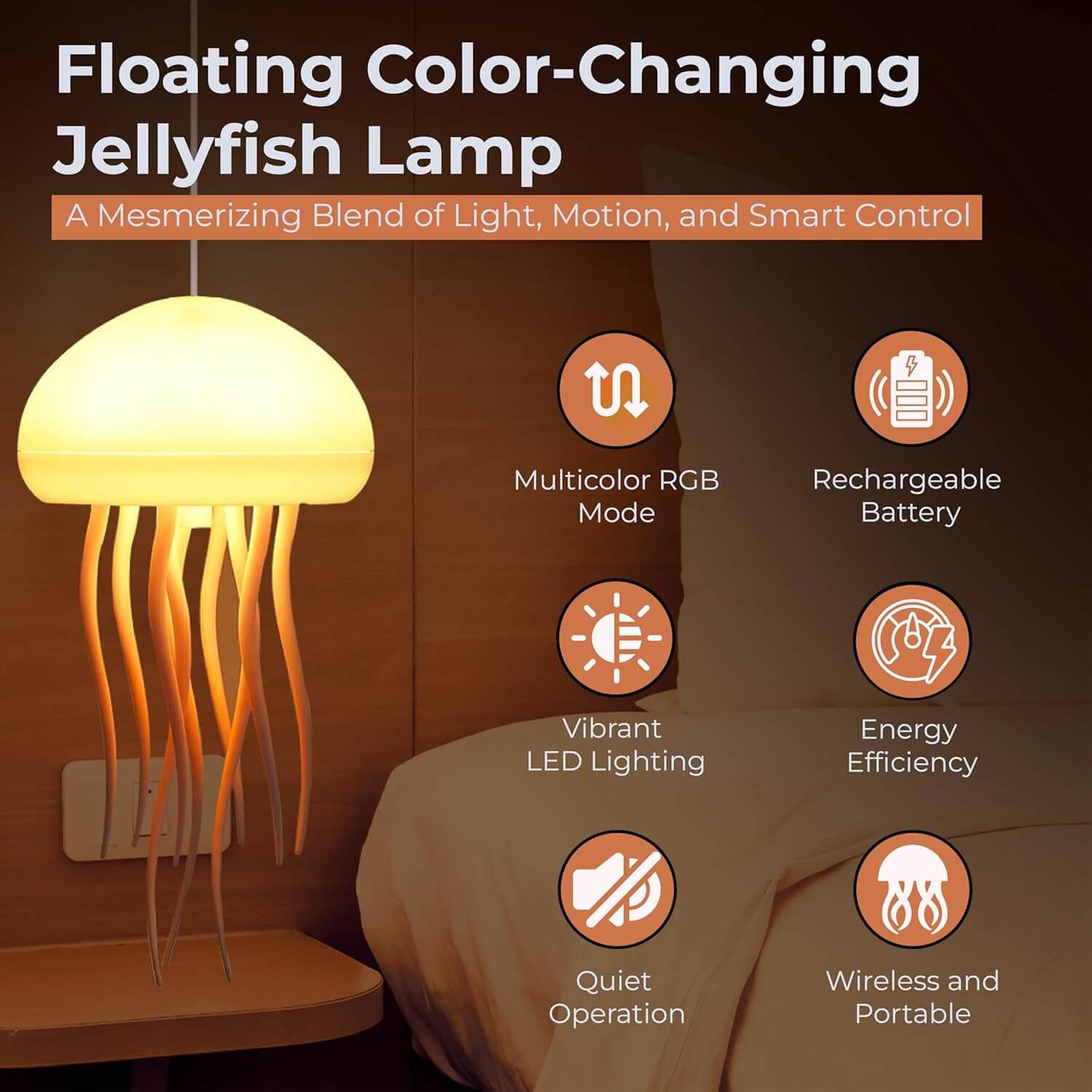 smart jellyfish lamp with color changing LED night light