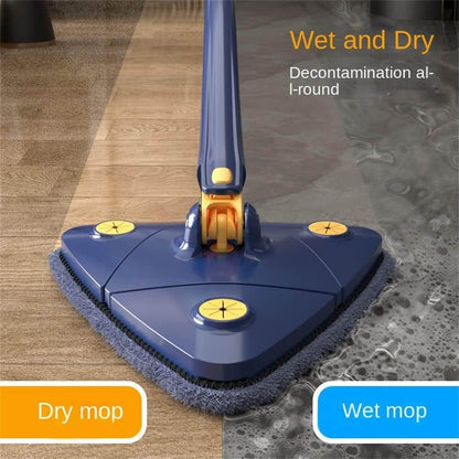 self wringing mop cleaning system with triangular head for dead corners