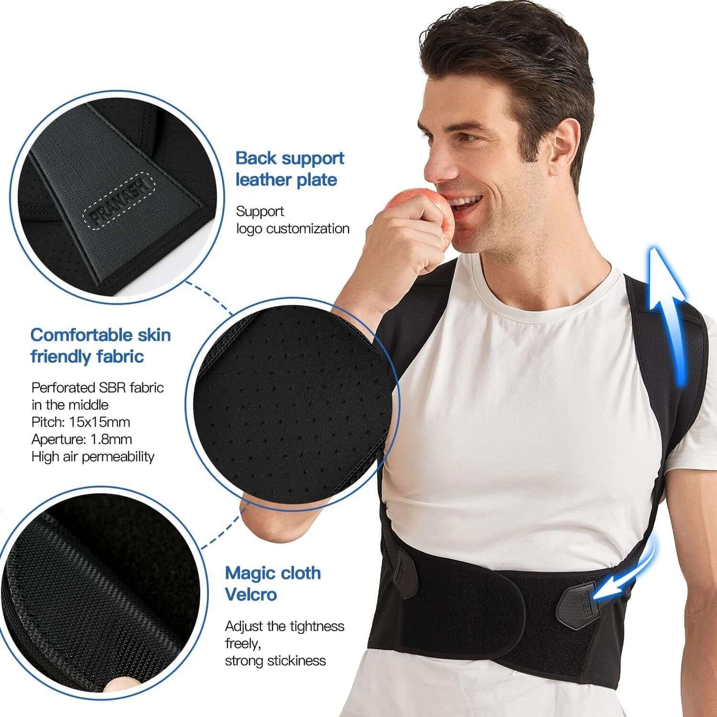 breathable back support belt with abs bionic bones for spinal alignment
