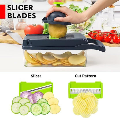 manual onion chopper with built-in blade storage container